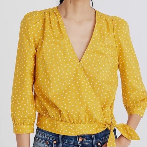 Madewell Tops - Madewell XL Star Scatter Wrap Top Blouse Golden Yellow